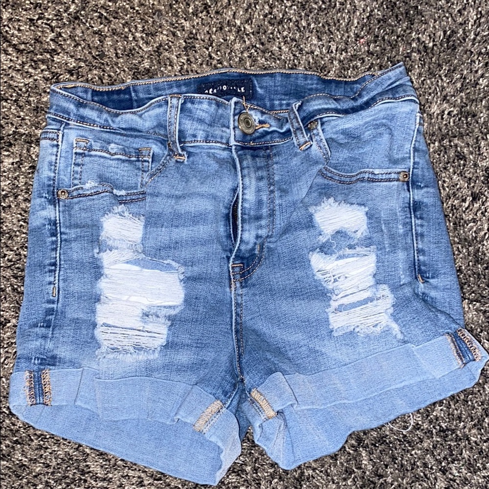 Blue Distressed Denim Shorts
